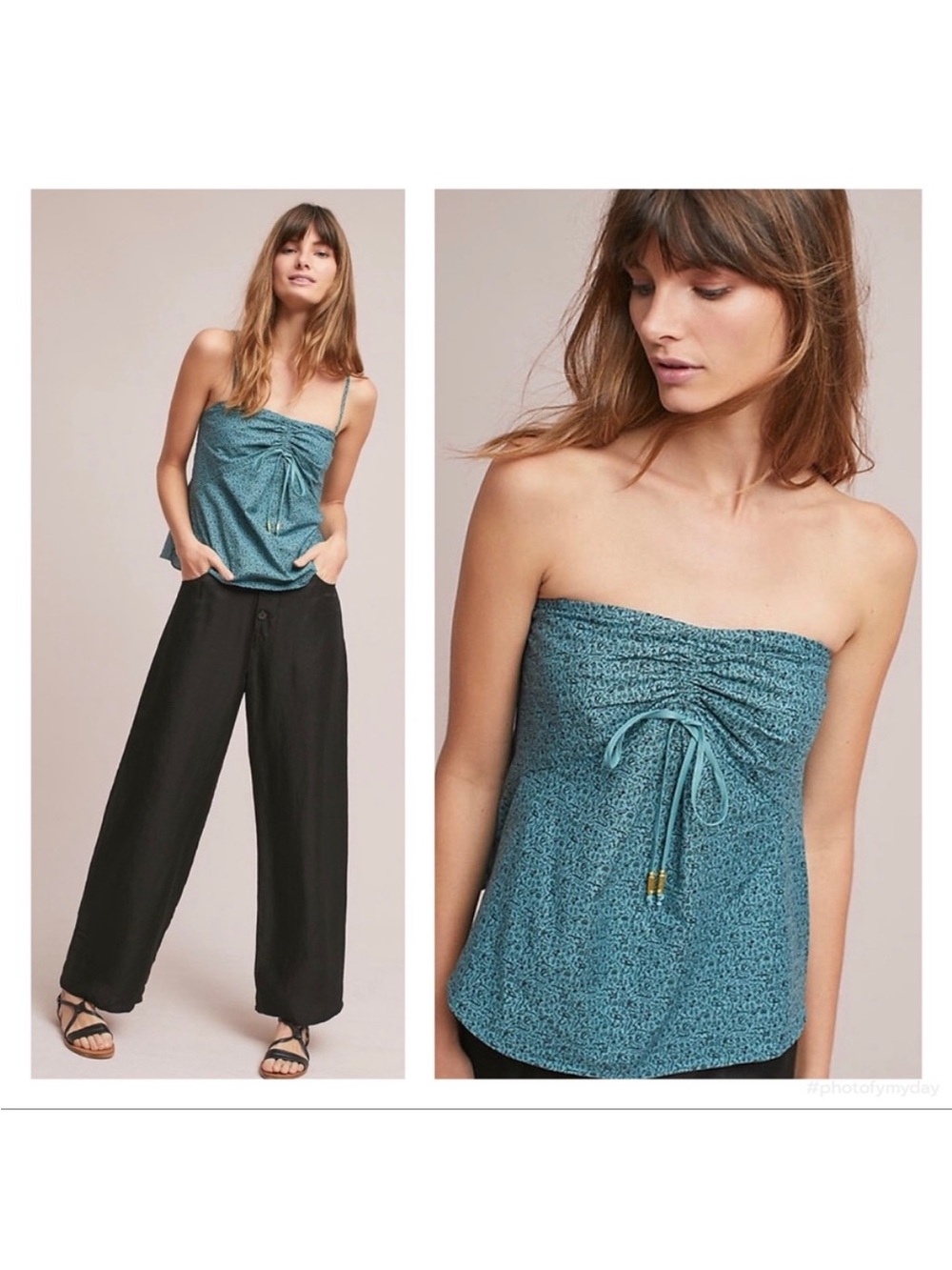 Anthropologie Maeve Teal Egyptian Artsy Eclectic Print Strapless BreezyTop NWT